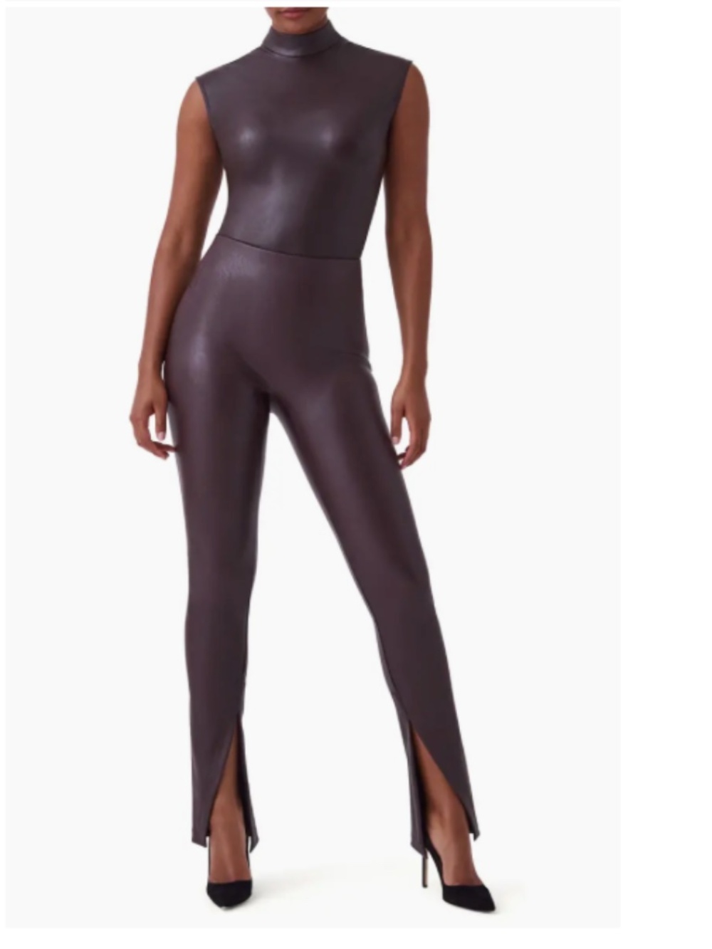 Spanx Faux Leather Front Slit Leggings Cherry Chocolate Brown XSP